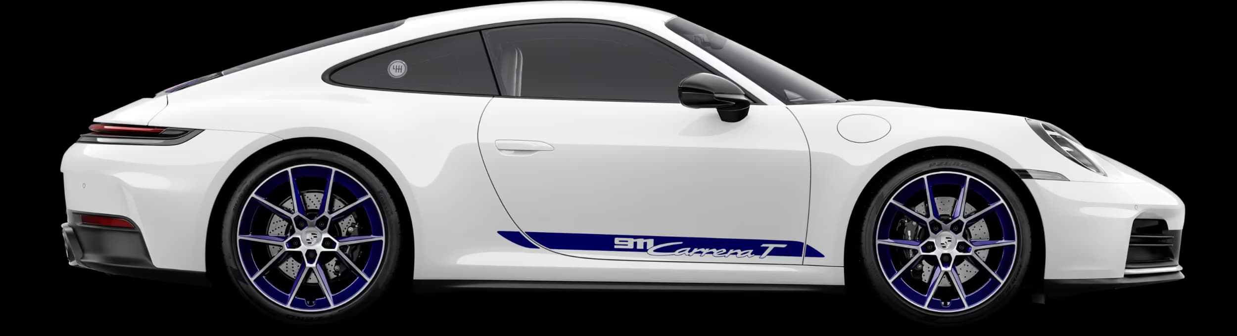 Porsche 911 Carrera T in White, profile / side view.