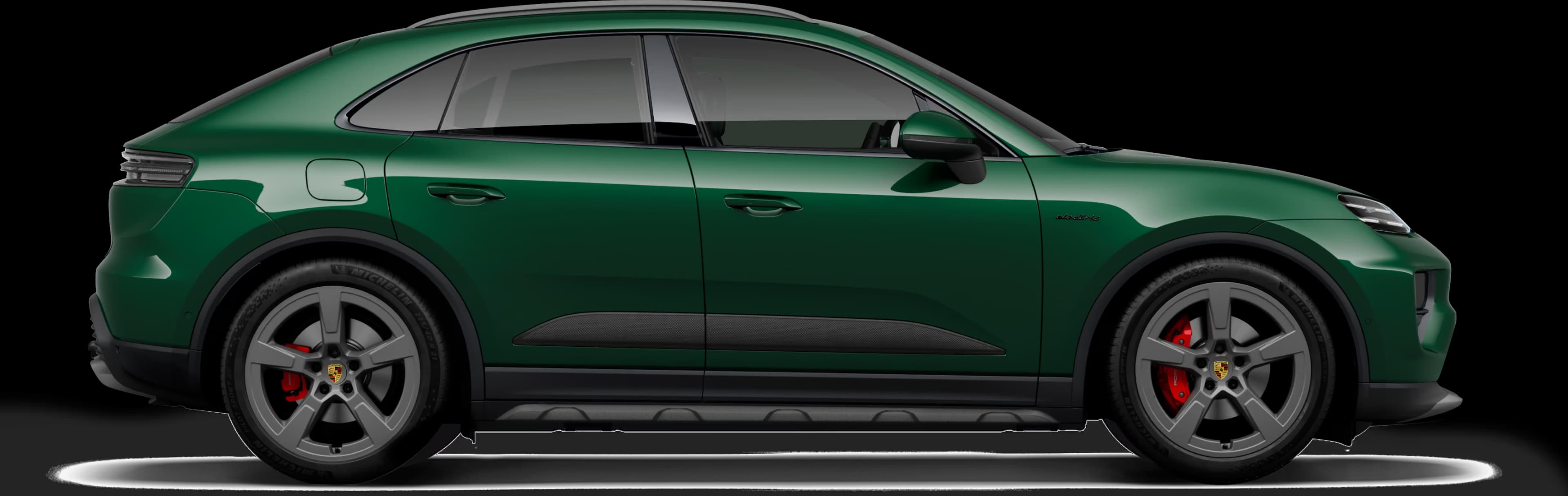 Porsche Macan 4S in Oak Green Metallic in profile/side view.