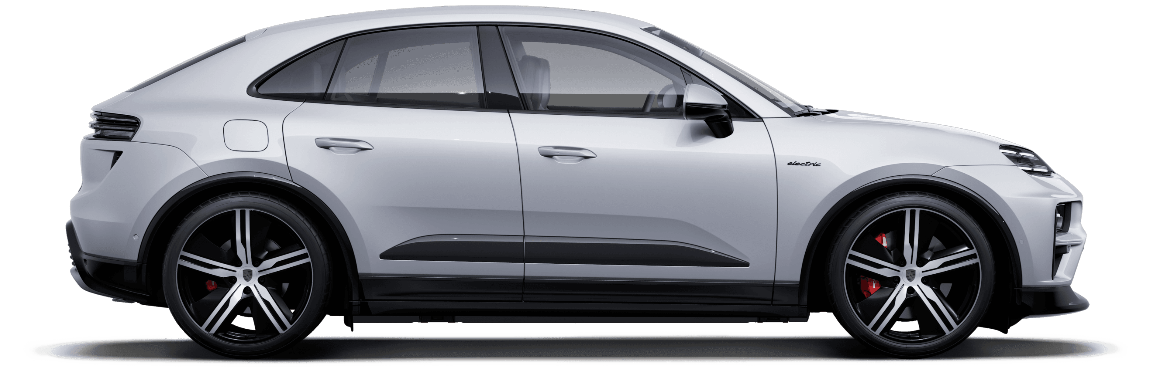 Porsche Macan Turbo in Ice Grey Metallic in profile/side view.
