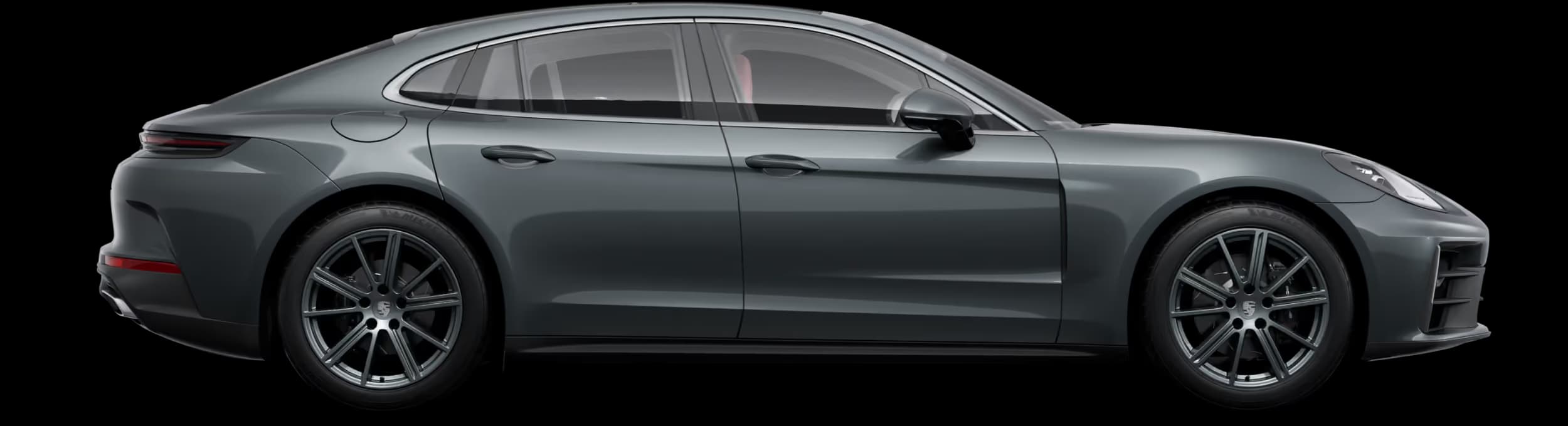 Porsche Panamera 4 in Volcano Grey Metallic in side view / profile.